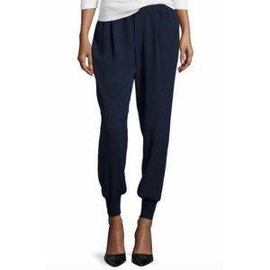 VINCE Navy Blue Pleated Slouchy Lightweight Crepe Jogger Pants Sz L